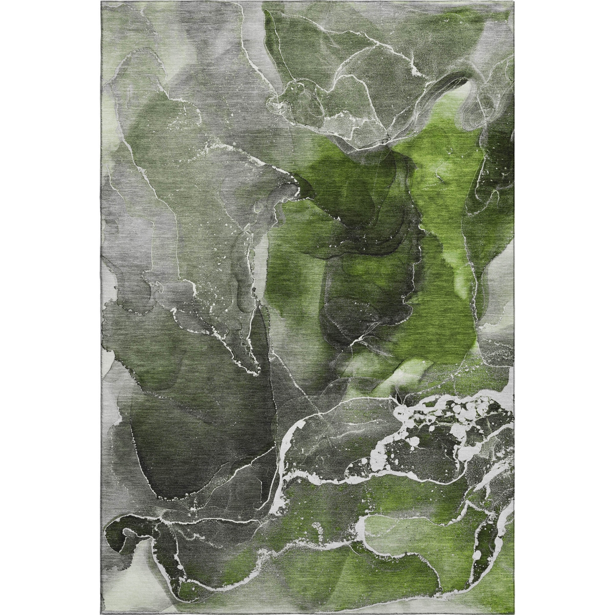 646676 5 x 8 ft. Green & Charcoal Abstract Contemporary Washable Machine Made Rectangle Area Rug with UV Protection