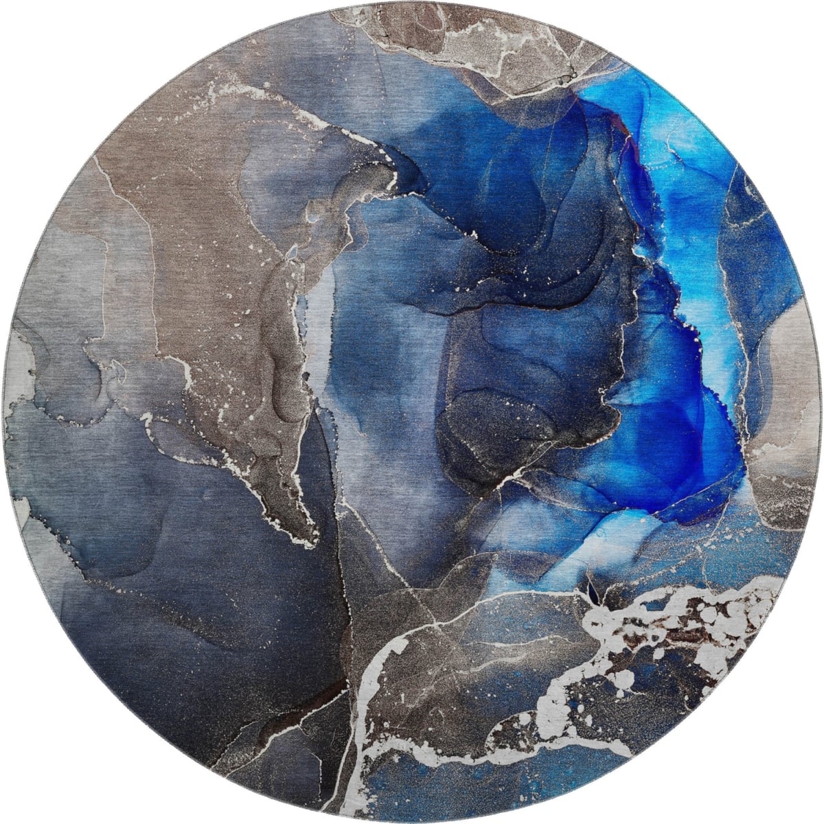 646683 8 ft. Navy Blue & Charcoal Abstract Washable Round Area Rug with UV Protection