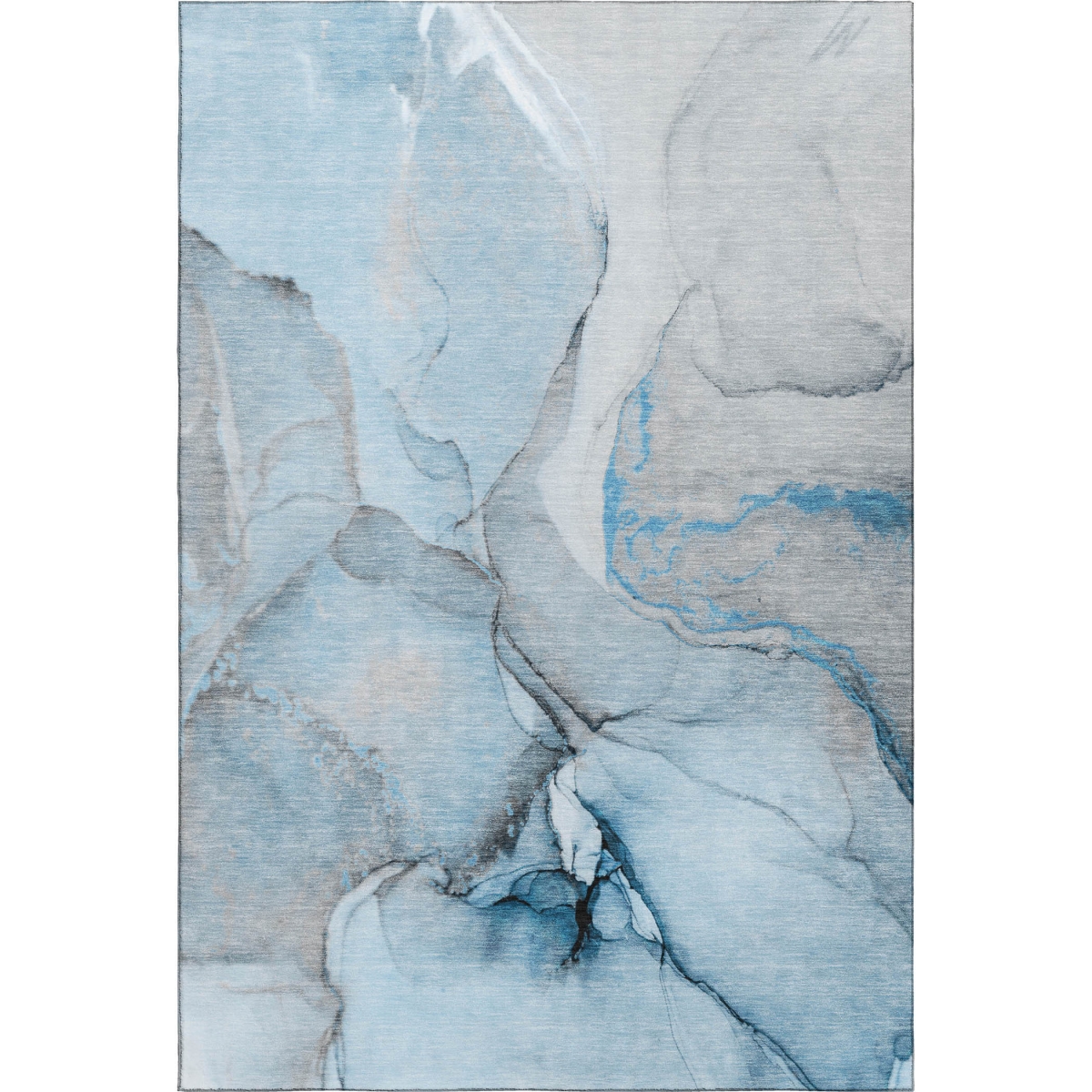 646817 3 x 5 ft. Blue, Gray & Ivory Abstract Transitional Washable Machine Made Rectangle Area Rug with UV Protection
