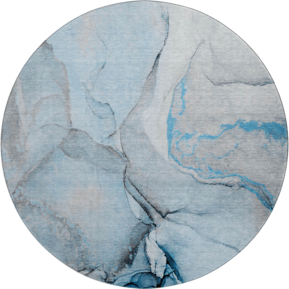 646819 8 ft. Blue, Gray & Ivory Abstract Transitional Washable Round Area Rug with UV Protection