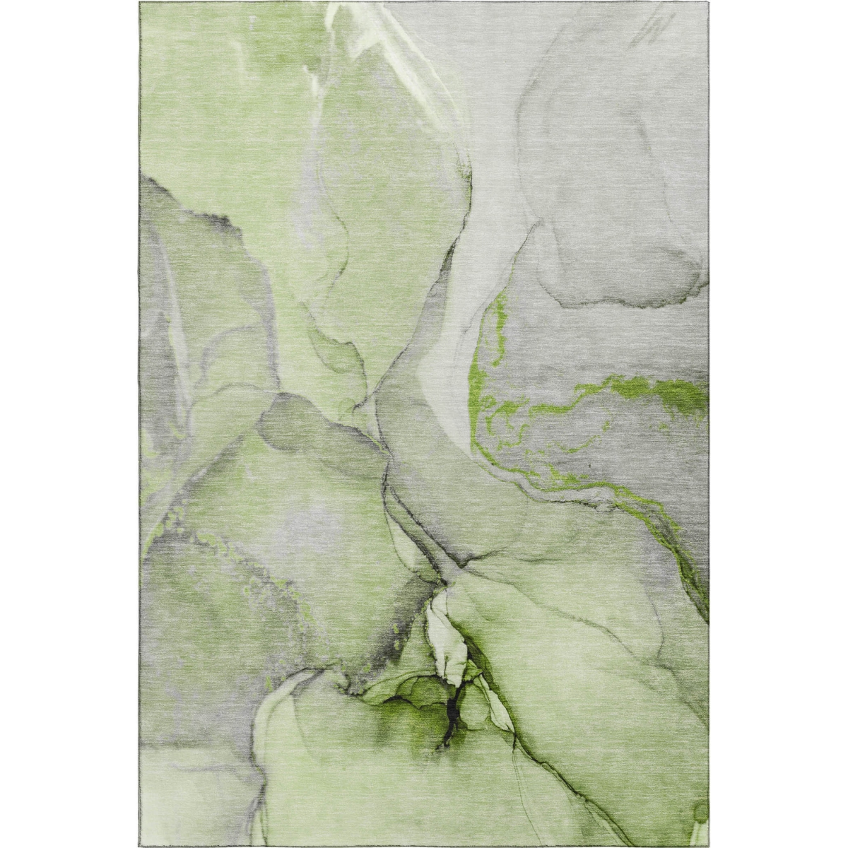 646823 3 x 5 ft. Green, Gray & Ivory Abstract Transitional Washable Machine Made Rectangle Area Rug with UV Protection