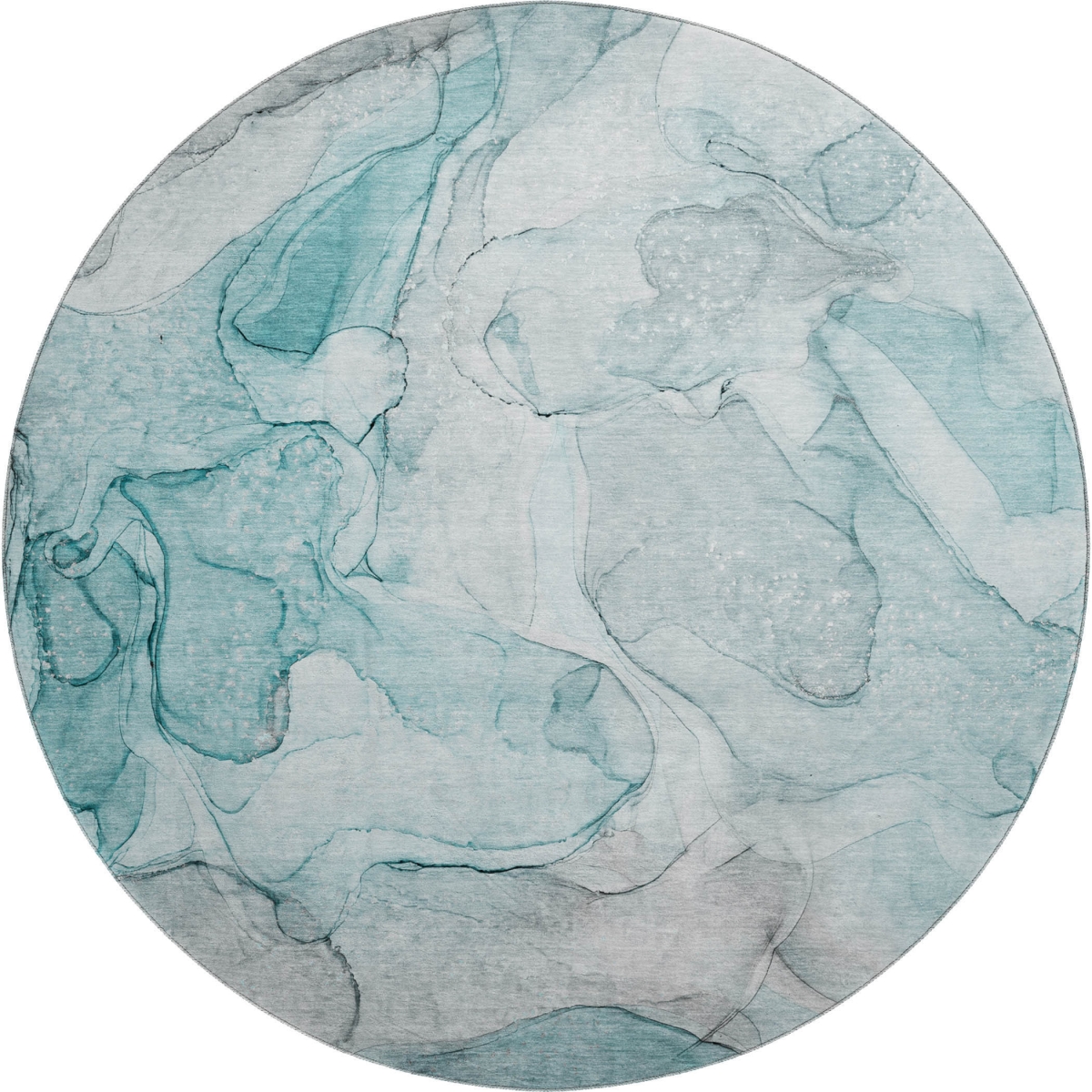647011 8 ft. Teal & Ivory Abstract Transitional Washable Round Area Rug with UV Protection