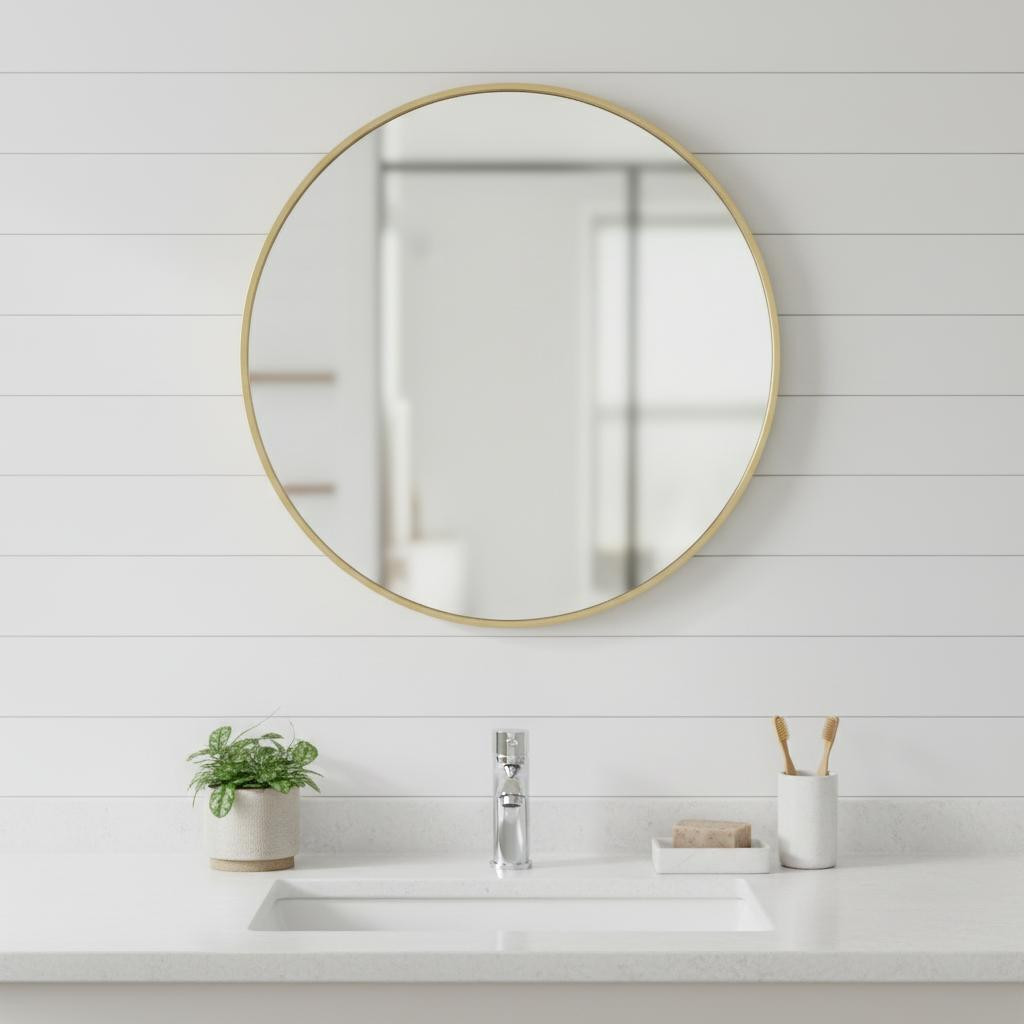 636258 24 in. Gold Metal Round Framed Bathroom Vanity Mirror