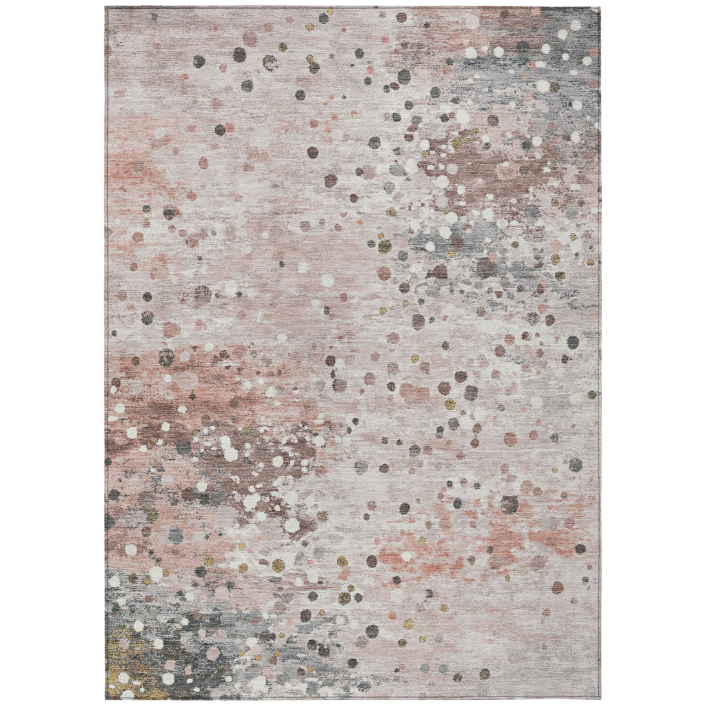 628861 5 x 8 ft. Salmon & Gray Abstract Washable Transitional Indoor & Outdoor Rectangle Area Rug