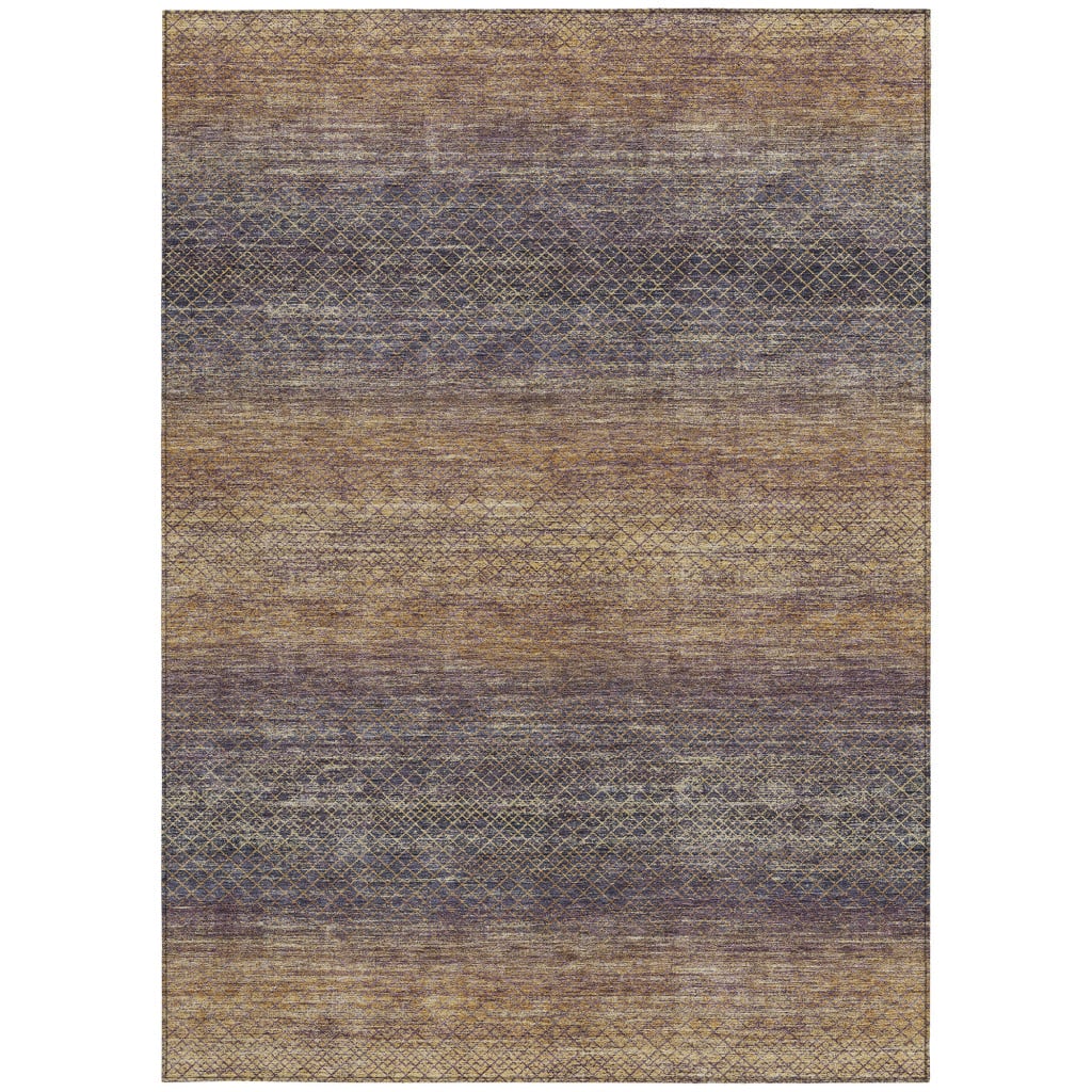 628804 9 x 12 ft. Eggplant & Brown Geometric Washable Transitional Indoor & Outdoor Rectangle Area Rug