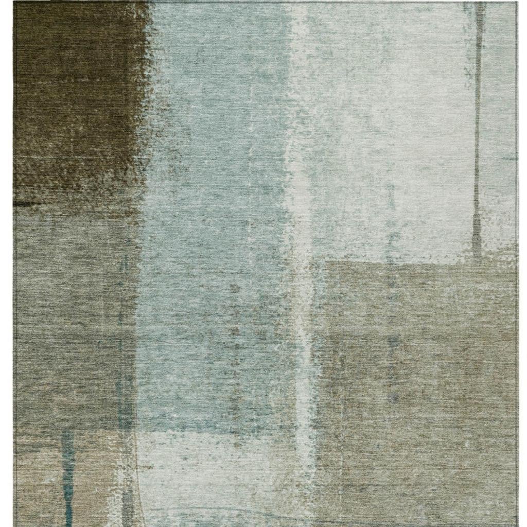 628679 10 x 14 ft. Pale Aqua & Beige Abstract Washable Transitional Indoor & Outdoor Rectangle Area Rug