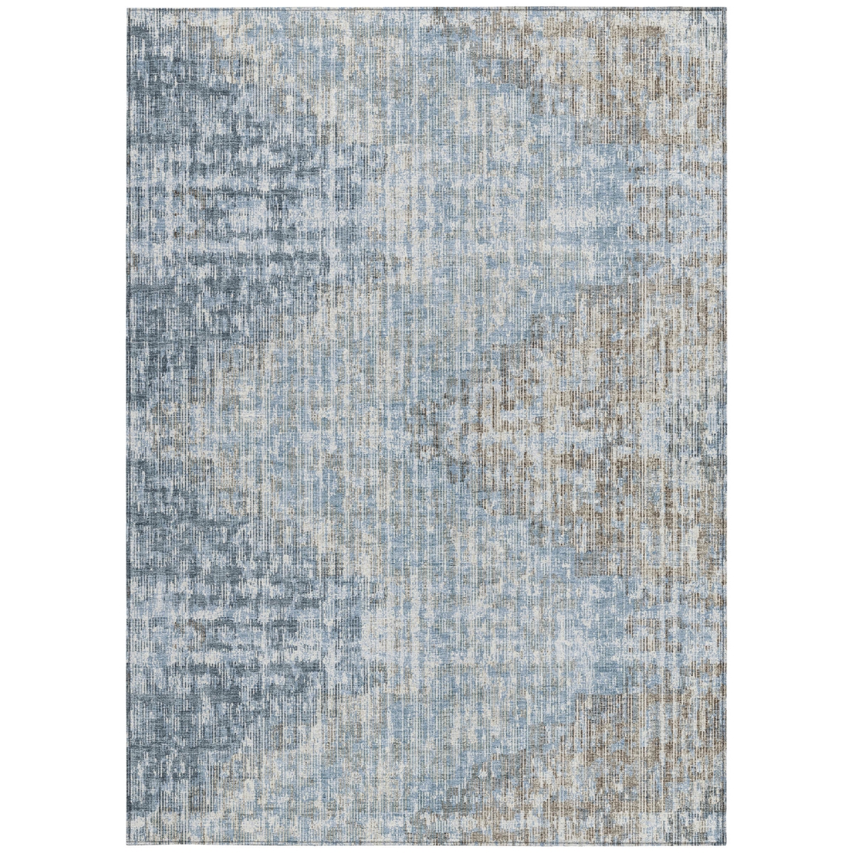 628505 10 x 14 ft. Denim Blue & Beige Geometric Washable Transitional Indoor & Outdoor Rectangle Area Rug