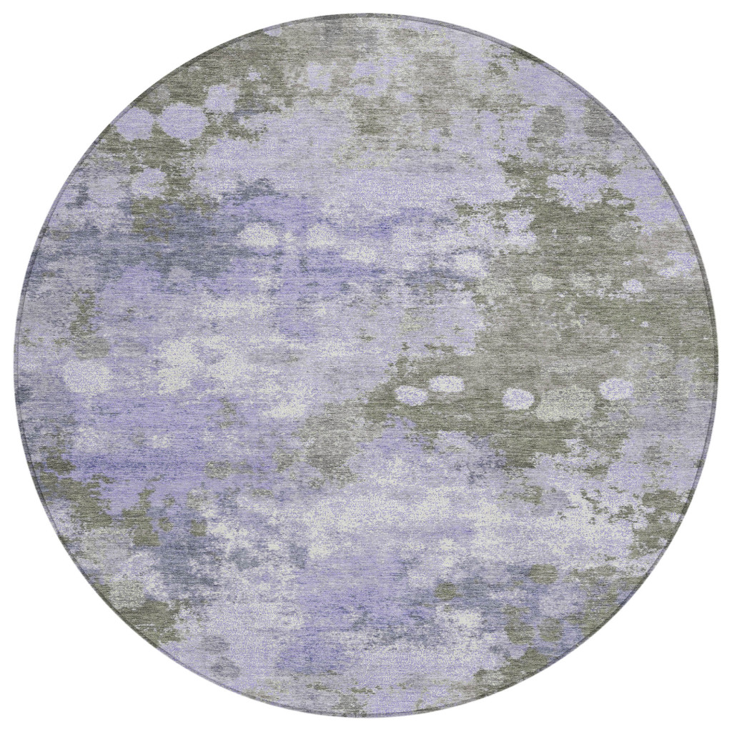 628406 8 ft. Lavender & Taupe Abstract Washable Transitional Indoor & Outdoor Round Area Rug