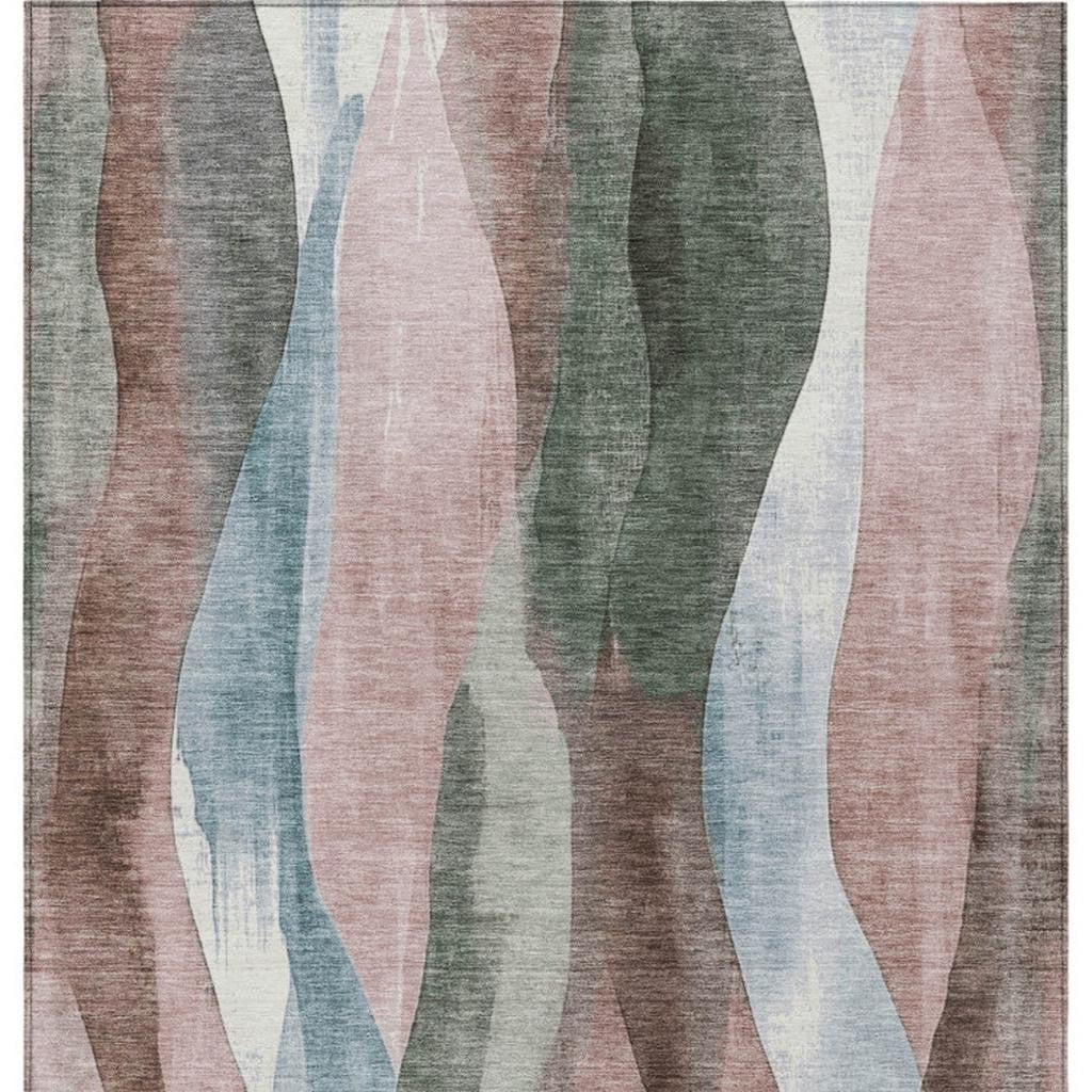 628345 5 x 8 ft. Salmon & Denim Blue Abstract Washable Transitional Indoor & Outdoor Rectangle Area Rug