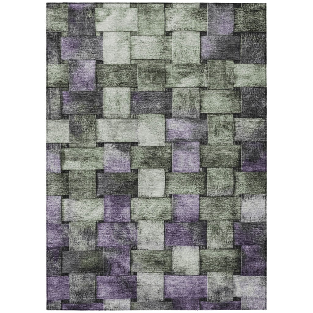628307 10 x 14 ft. Sage & Purple Striped Washable Transitional Indoor & Outdoor Rectangle Area Rug