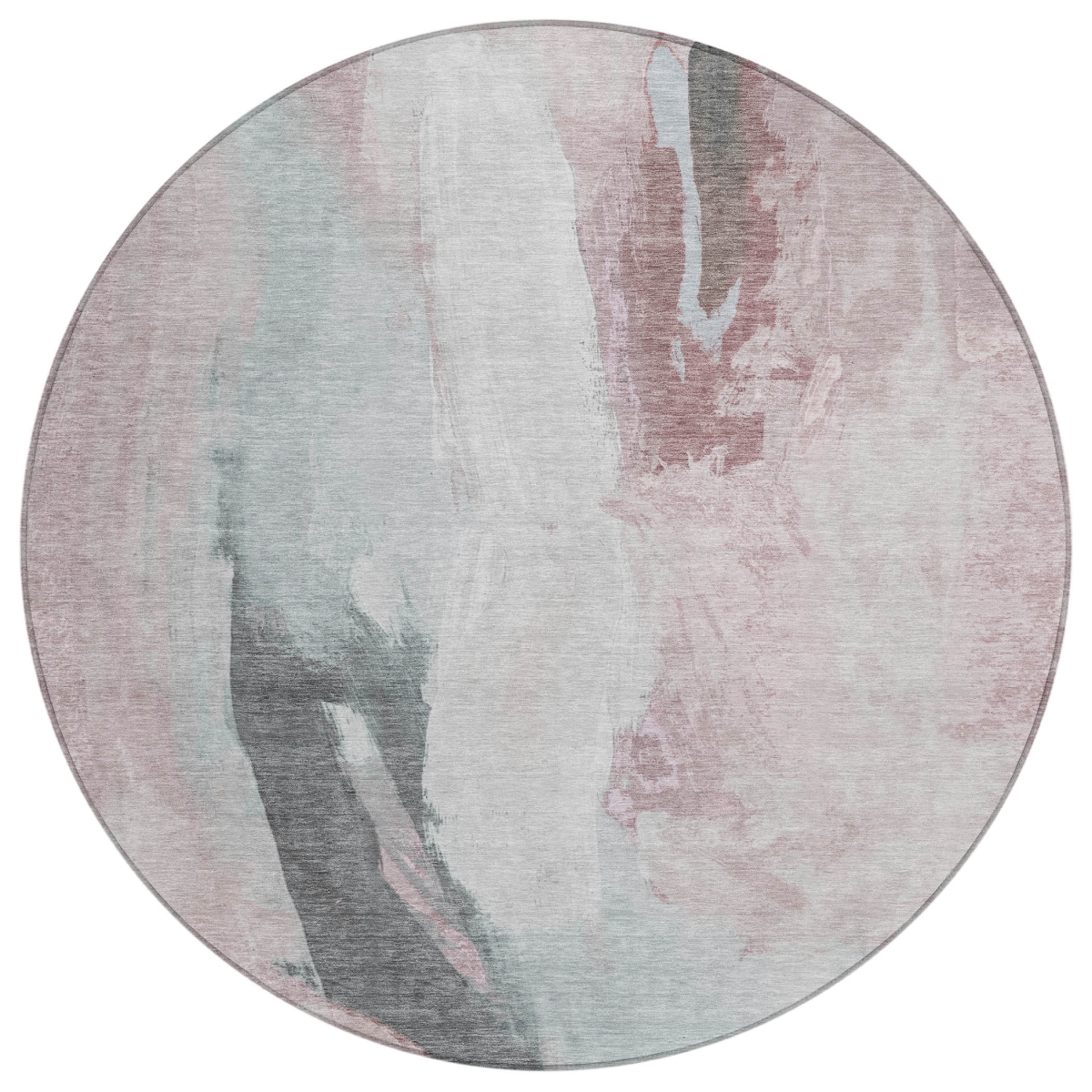 628274 8 ft. Blush & Gray Abstract Washable Transitional Indoor & Outdoor Round Area Rug