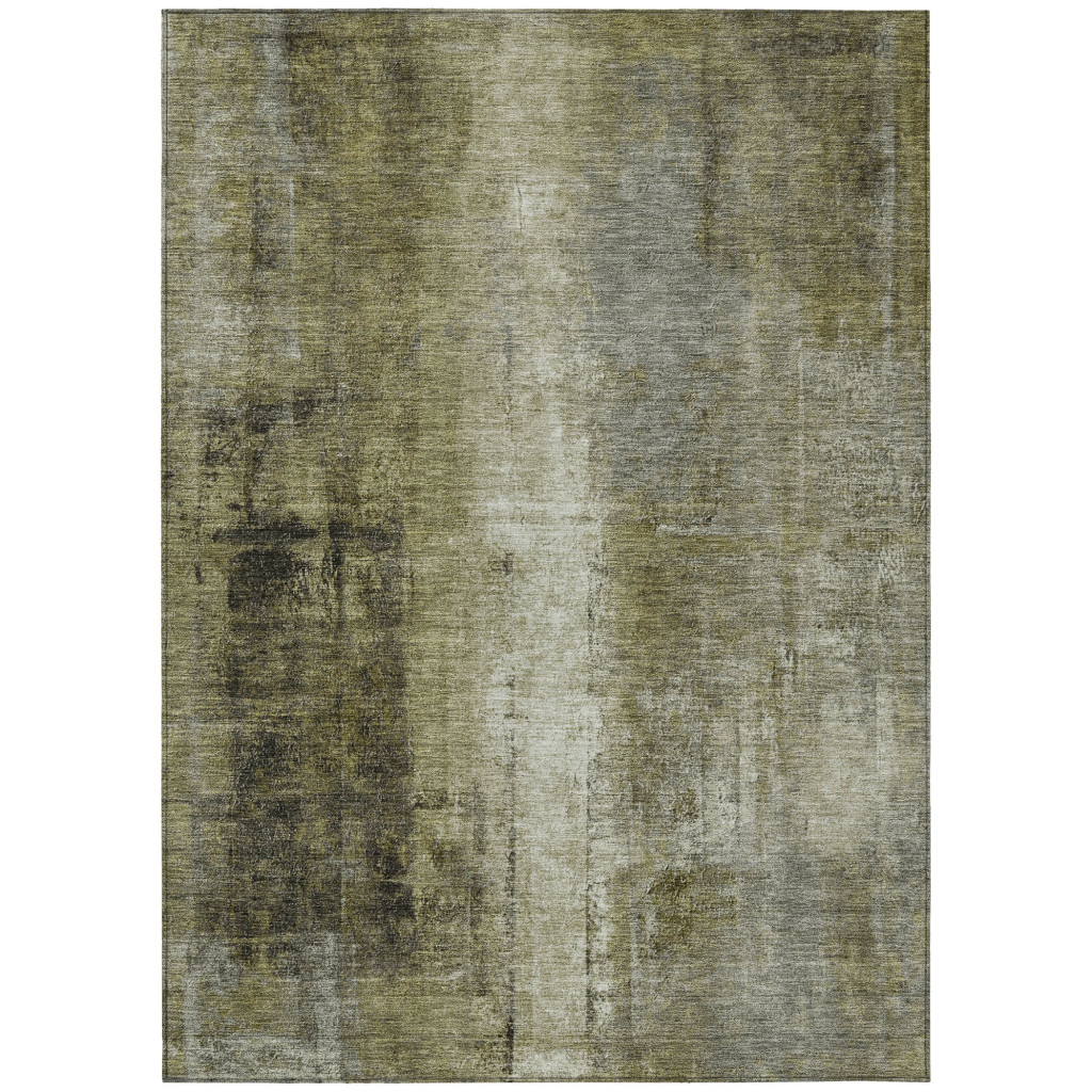 628000 10 x 14 ft. Olive Green & Ivory Abstract Washable Transitional Indoor & Outdoor Rectangle Area Rug