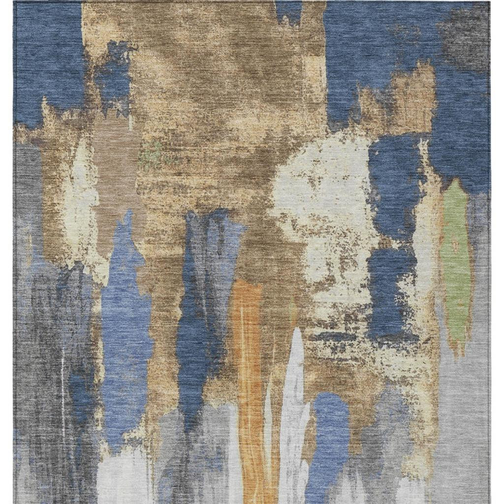 627953 3 x 5 ft. Navy Blue & Gold Abstract Washable Transitional Indoor & Outdoor Rectangle Area Rug