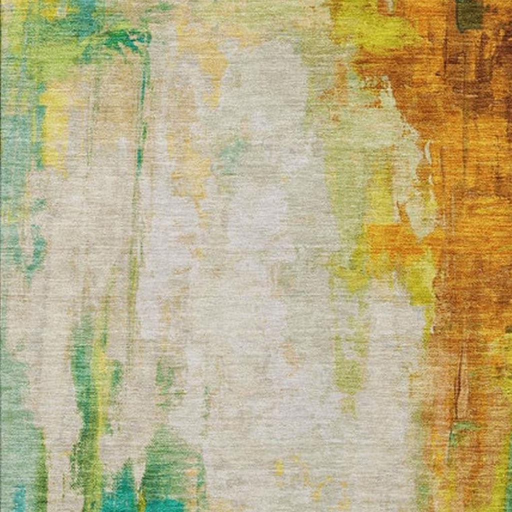 627909 9 x 12 ft. Green & Gold Abstract Washable Transitional Indoor & Outdoor Rectangle Area Rug