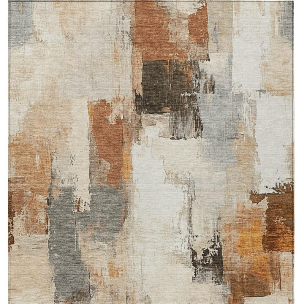 627644 8 x 10 ft. Ivory & Rust Abstract Washable Transitional Indoor & Outdoor Rectangle Area Rug