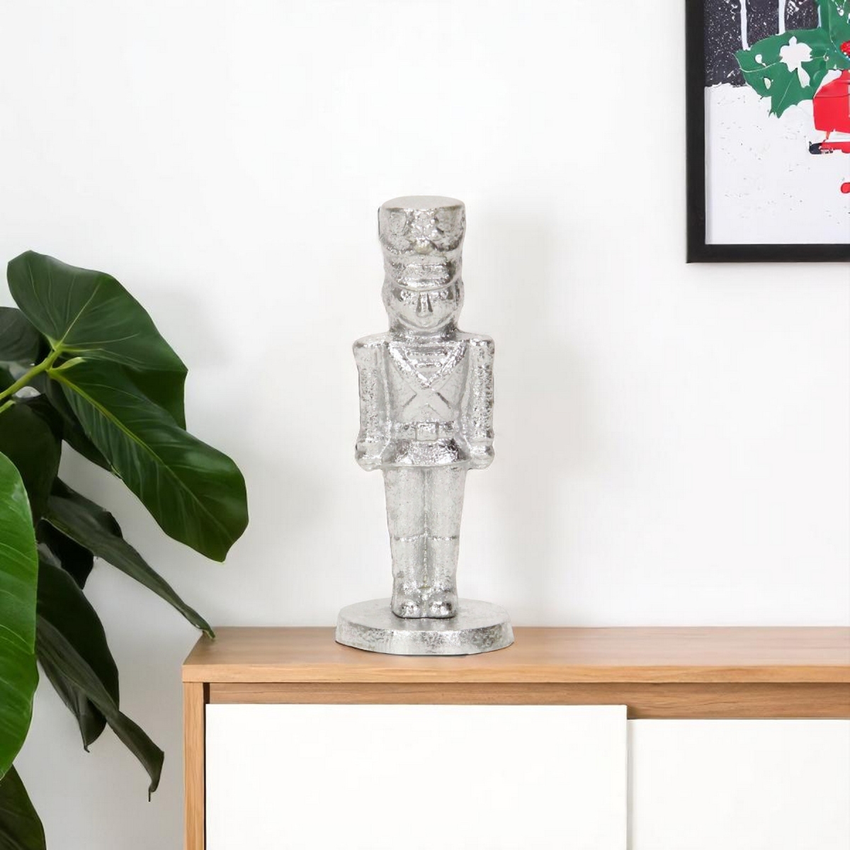 634485 7 in. Silver Cast Iron Christmas Nutcracker Hand Painted Figurine