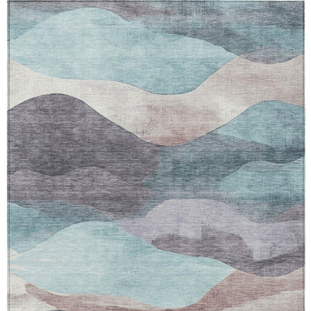 627624 5 x 8 ft. Teal, Blue & Plum Abstract Washable Transitional Indoor & Outdoor Rectangle Area Rug