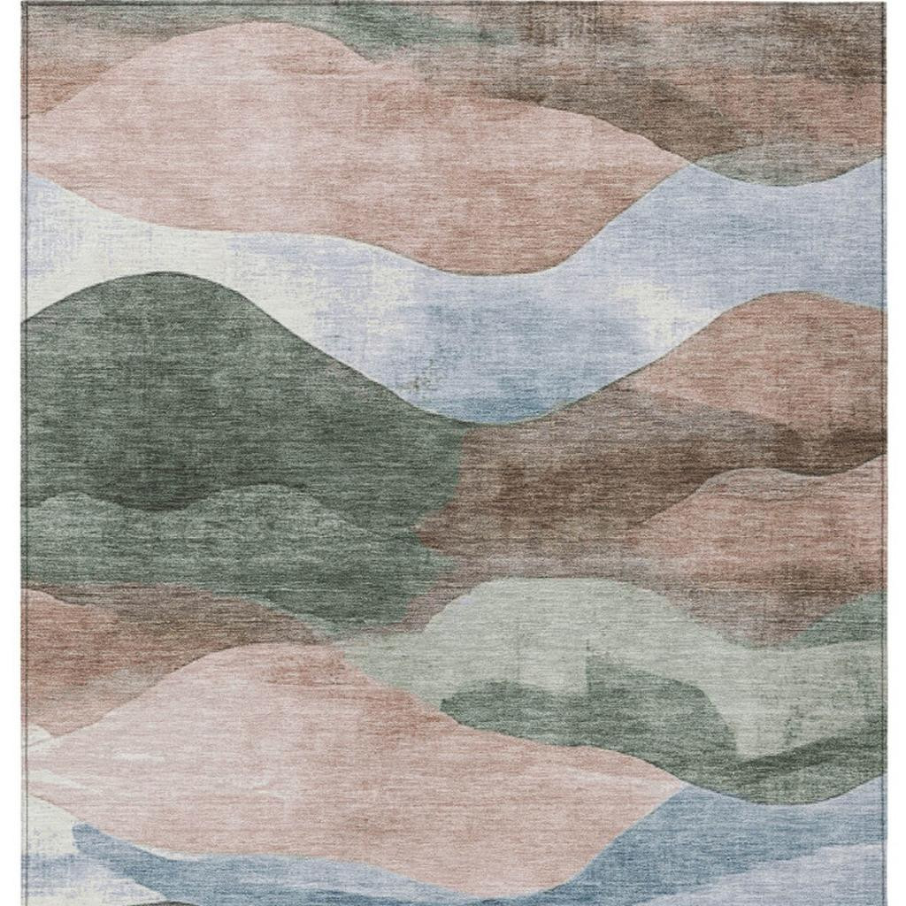 627620 8 x 10 ft. Salmon & Emerald Abstract Washable Transitional Indoor & Outdoor Rectangle Area Rug