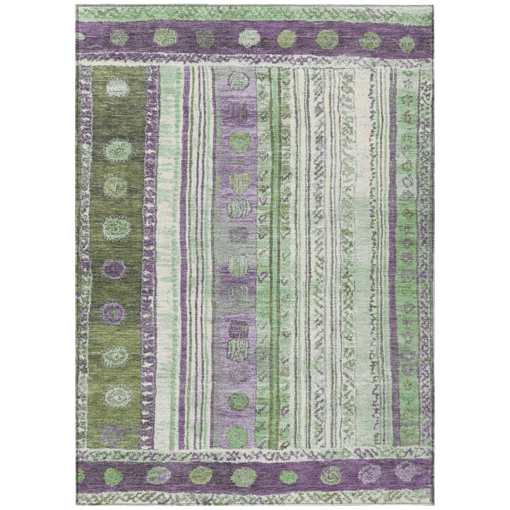 627362 3 x 5 ft. Purple & Green Striped Washable Transitional Indoor & Outdoor Rectangle Area Rug
