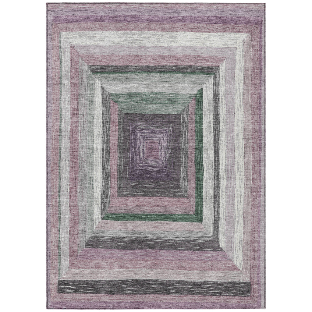 627140 3 x 5 ft. Blush Gray & Green Geometric Washable Transitional Indoor & Outdoor Rectangle Area Rug