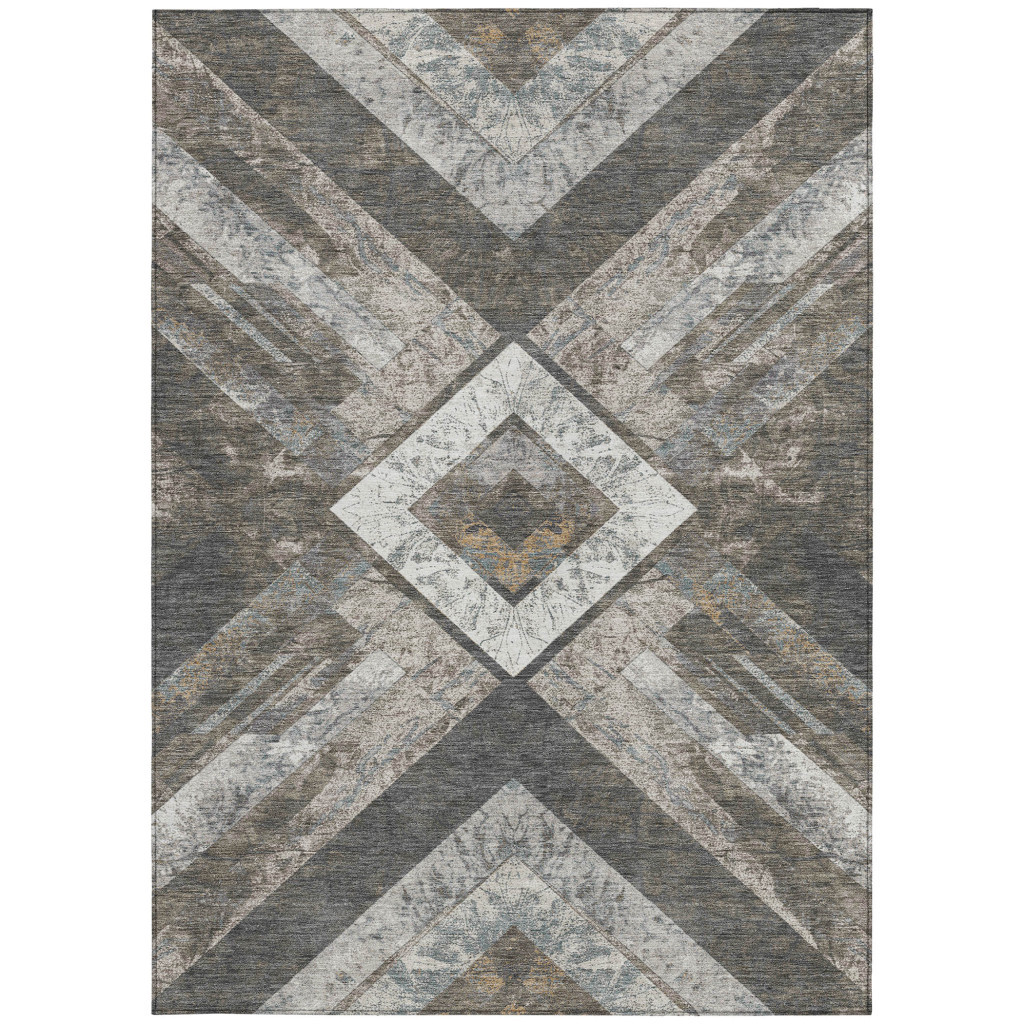 627105 5 x 8 ft. Brown & Gray Geometric Washable Transitional Indoor & Outdoor Rectangle Area Rug
