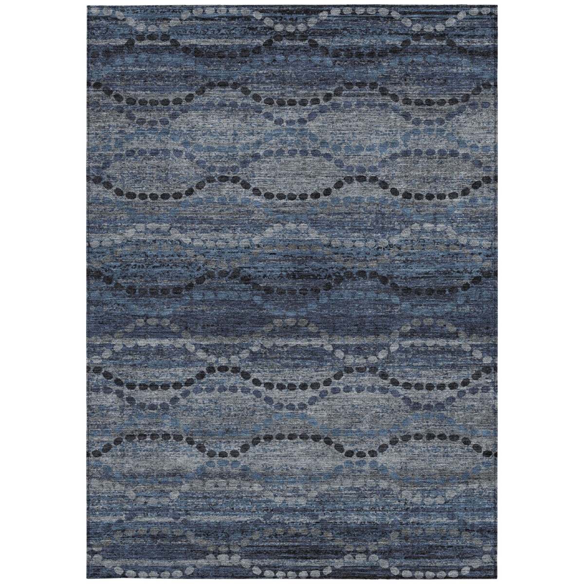 629702 5 x 8 ft. Navy Blue & Gray Ogee Washable Transitional Indoor & Outdoor Rectangle Area Rug
