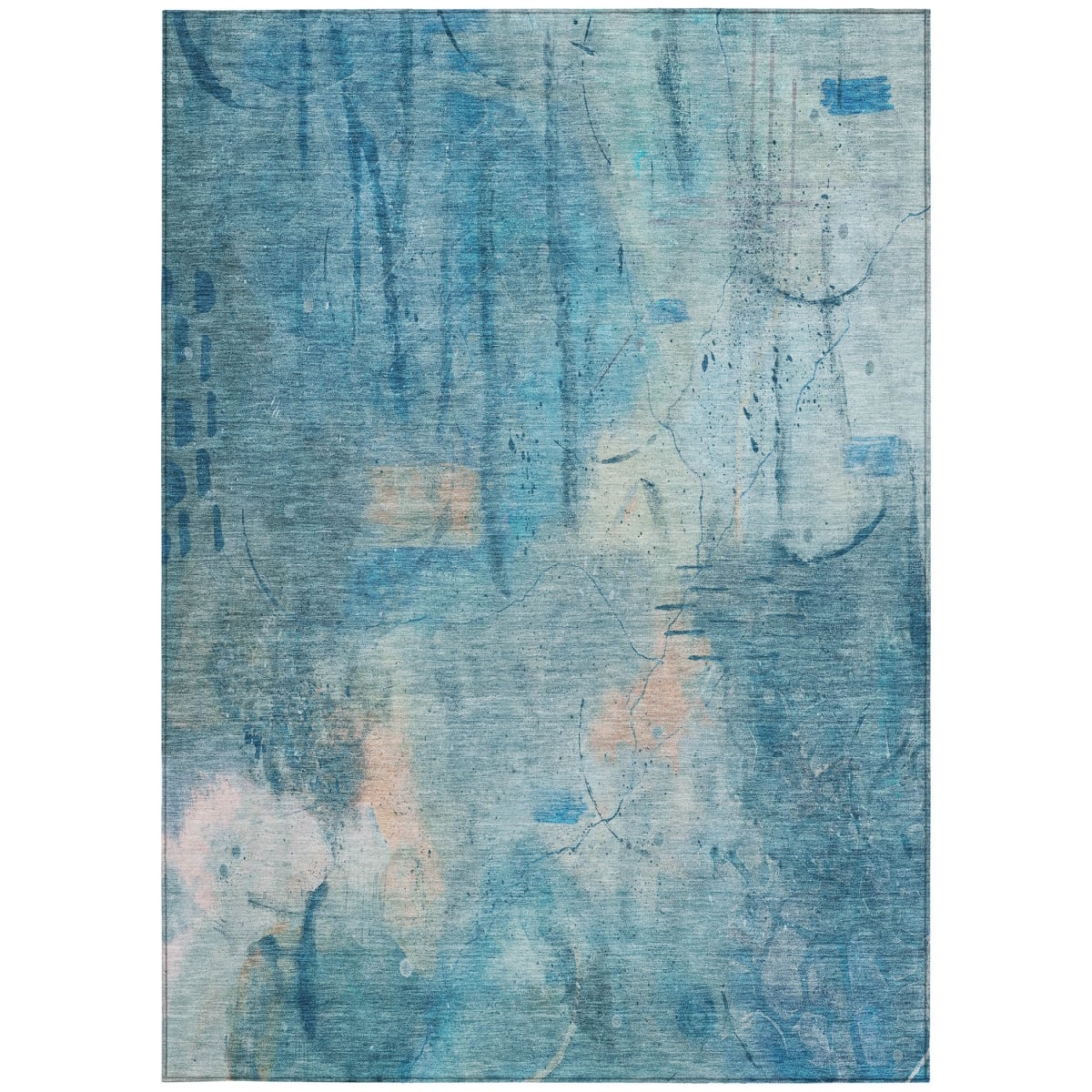629730 10 x 14 ft. Blue & Beige Abstract Washable Transitional Indoor & Outdoor Rectangle Area Rug