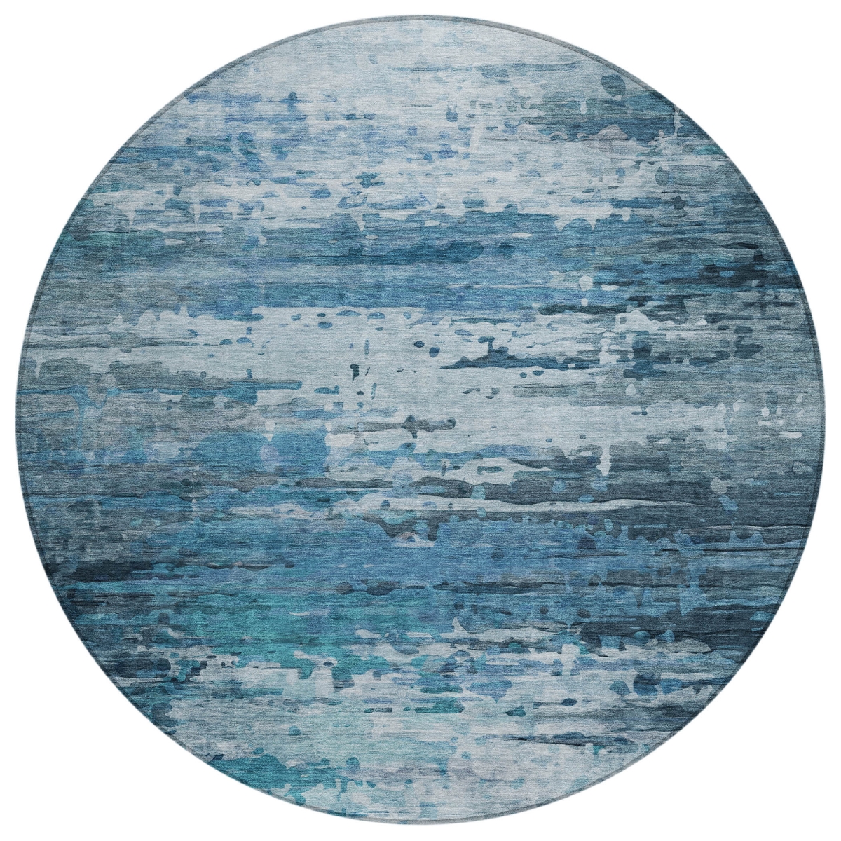 629793 8 ft. Blue & Ivory Abstract Washable Transitional Indoor & Outdoor Round Area Rug