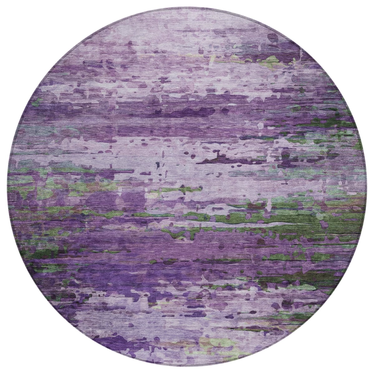 629849 8 ft. Purple Green & Charcoal Abstract Washable Transitional Indoor & Outdoor Round Area Rug