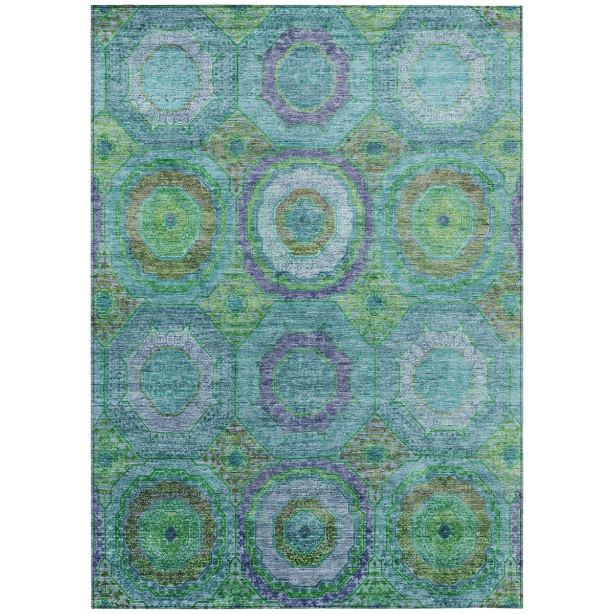 630207 3 x 5 ft. Teal Blue Lime Green & Purple Geometric Washable Transitional Indoor & Outdoor Rectangle Area Rug