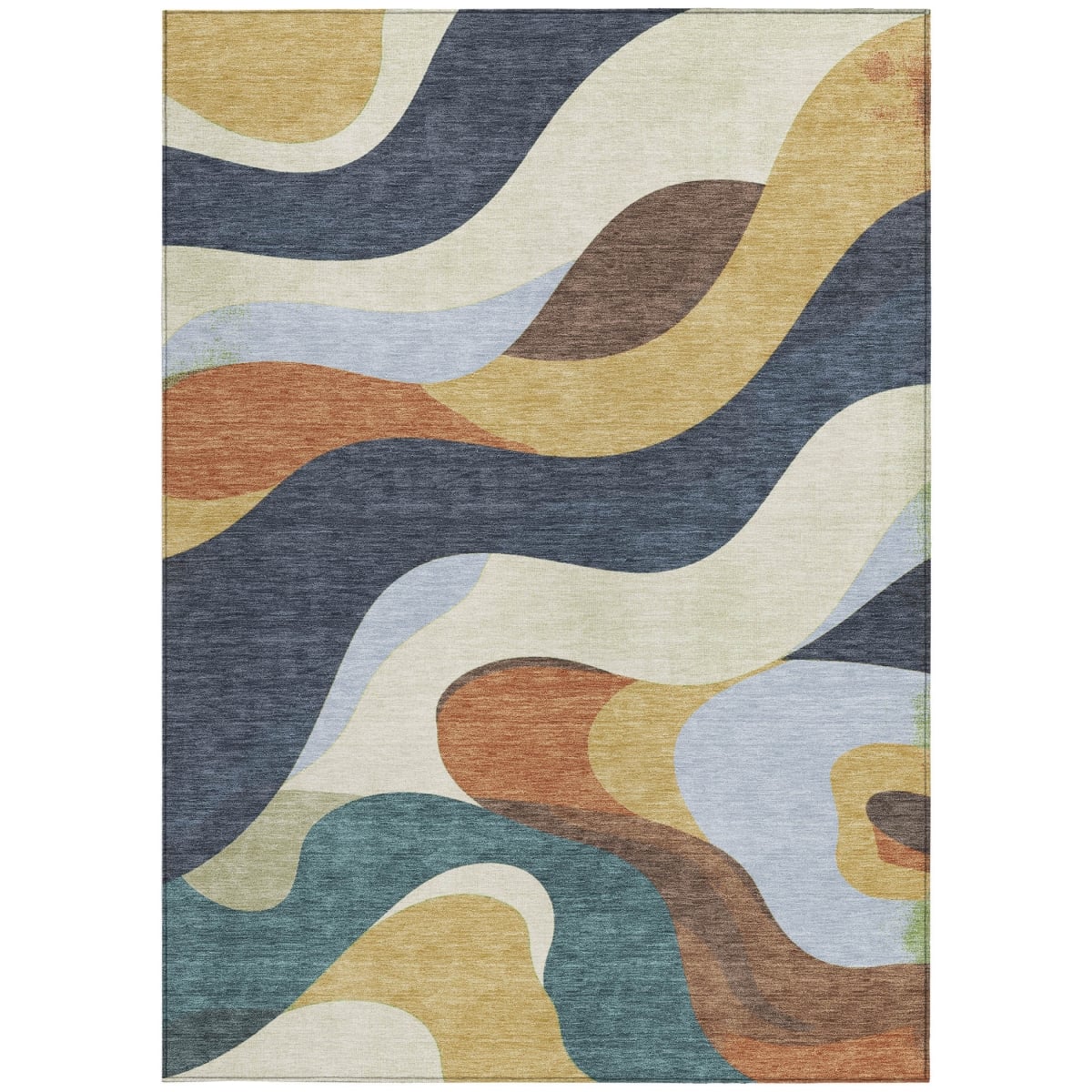 638025 3 x 5 ft. Gold Navy Blue & Ivory Abstract Washable Transitional Indoor & Outdoor Rectangle Area Rug