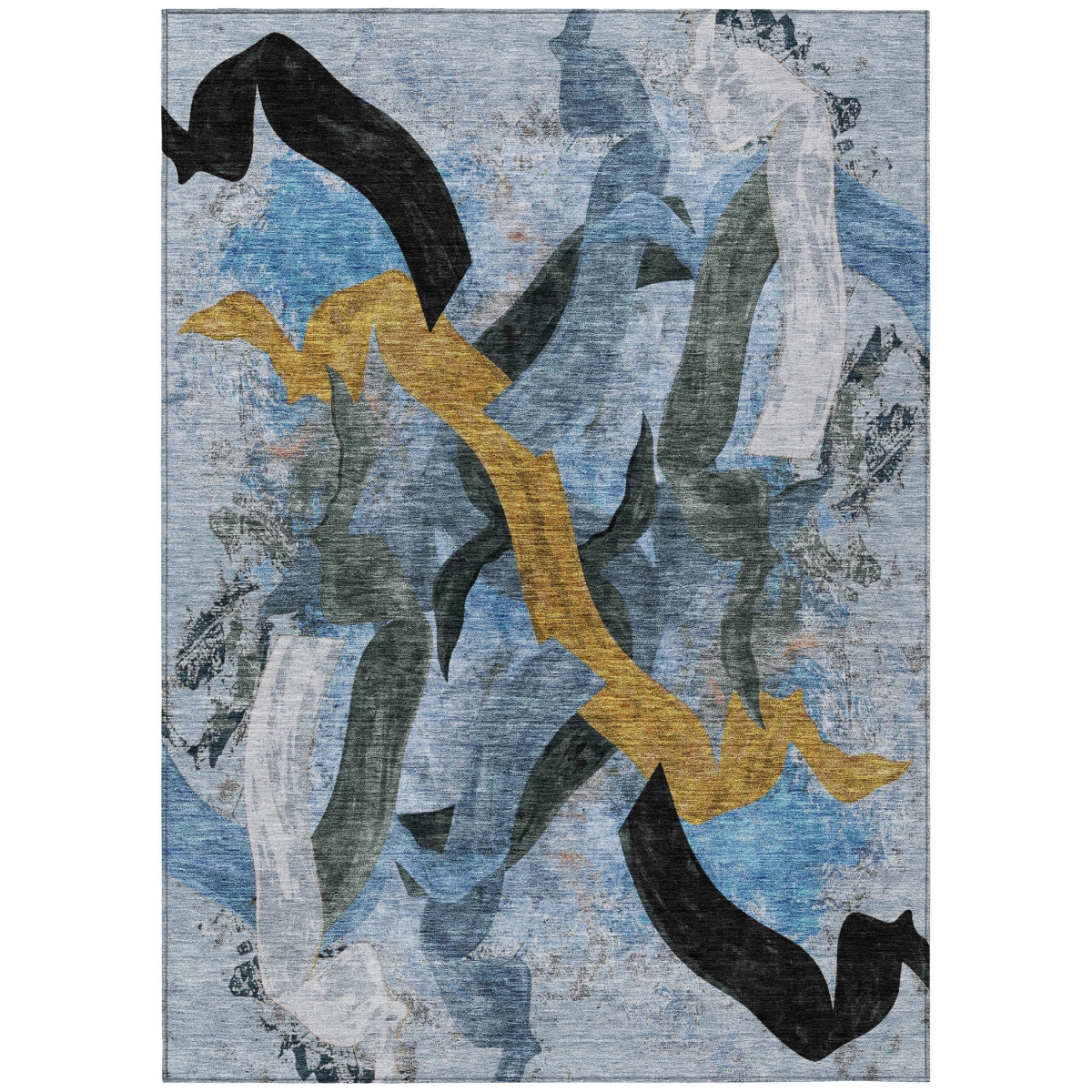 638204 10 x 14 ft. Denim Blue Charcoal & Gold Abstract Washable Transitional Indoor & Outdoor Rectangle Area Rug