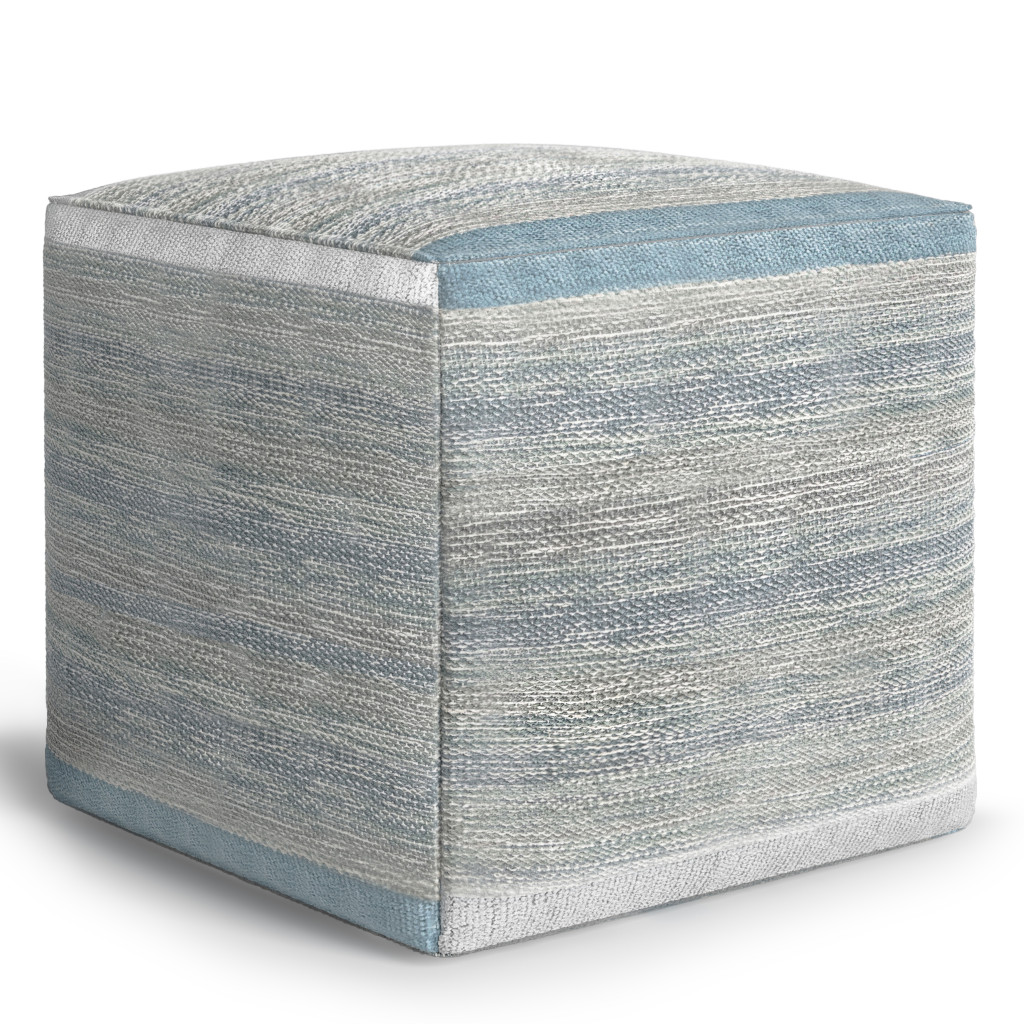 638510 16 x 16 x 16 in. Blue Cotton Cube Pouf Ottoman
