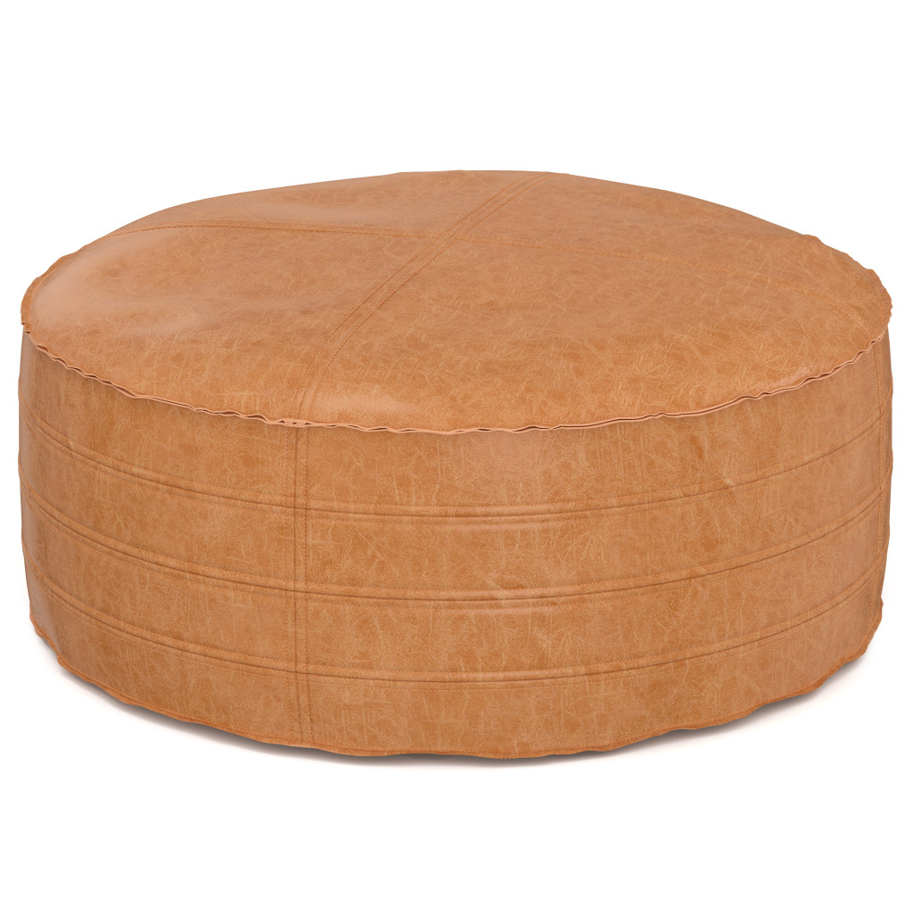 638511 14 x 32 x 32 in. Brown Faux Leather Round Pouf Ottoman