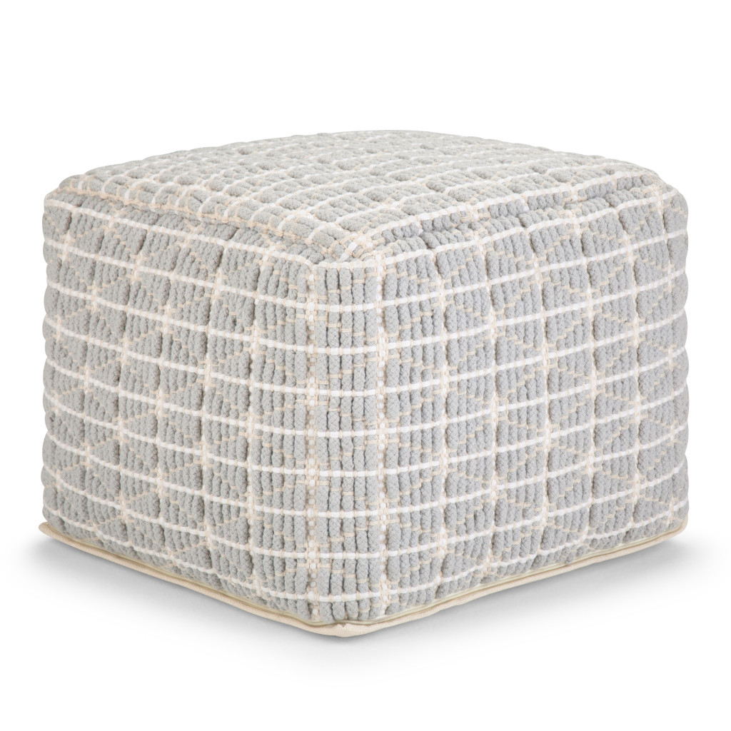 638515 14 x 18 x 18 in. Blue Cotton Pouf Ottoman