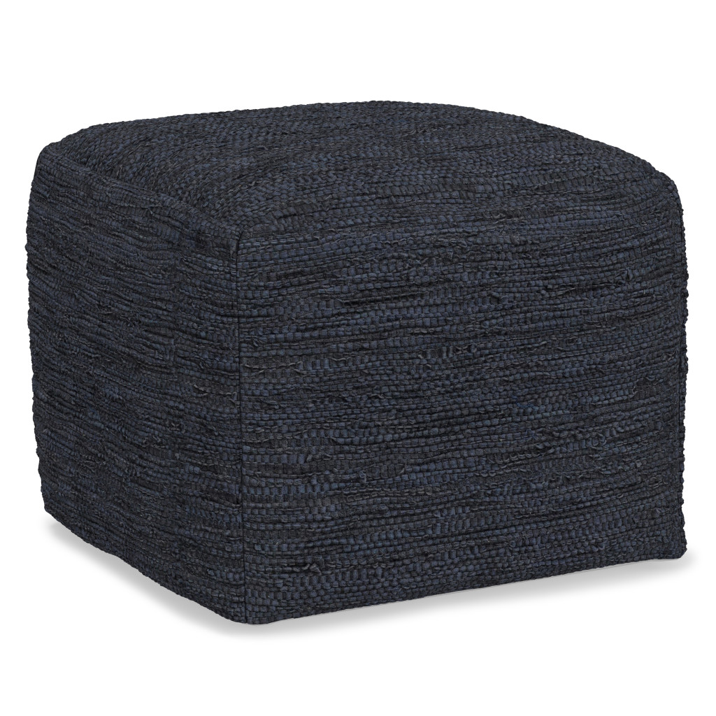 638568 14 x 18 x 18 in. Blue Leather Pouf Ottoman