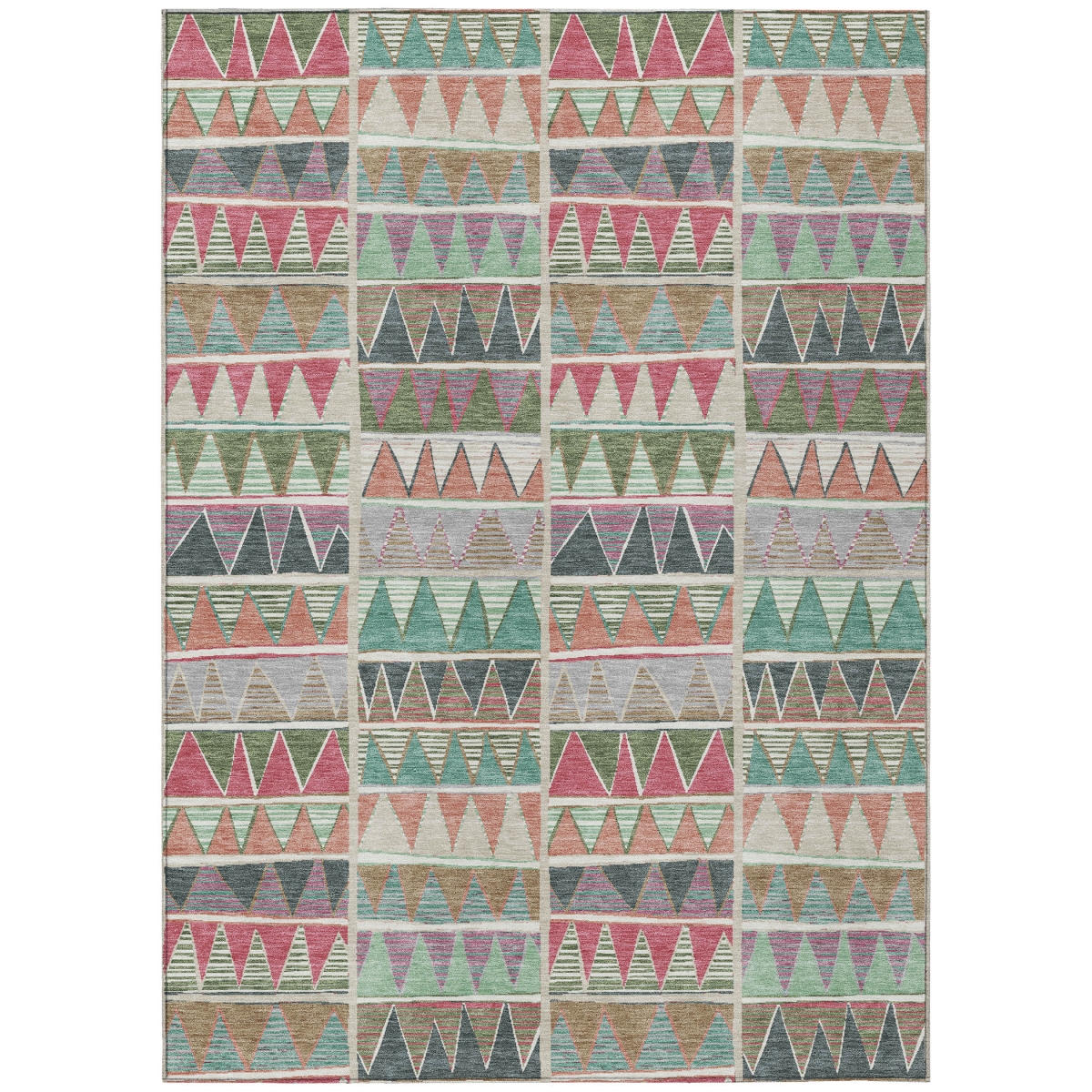 638631 9 x 12 ft. Salmon Ivory Olive Green & Blush Geometric Washable Transitional Indoor & Outdoor Rectangle Area Rug