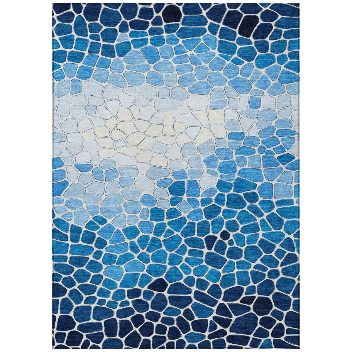 638161 9 x 12 ft. Blue & Ivory Geometric Washable Transitional Indoor & Outdoor Rectangle Area Rug