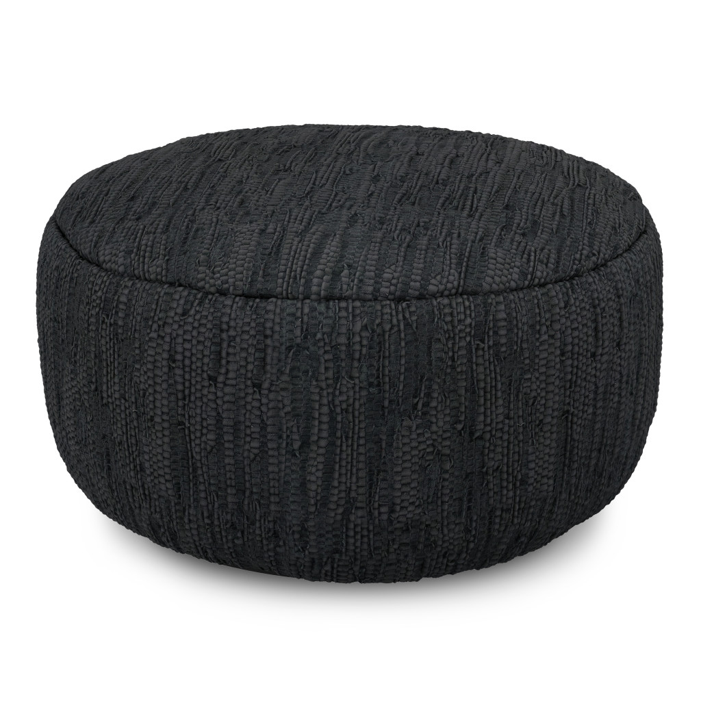 638574 14 x 30 x 30 in. Black Leather Round Pouf Ottoman