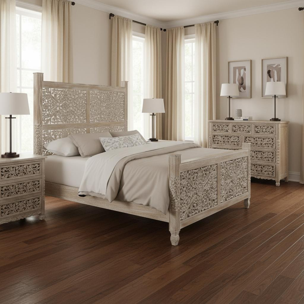 636274 70 x 67 x 89 in. Gray Solid Wood Bedroom Set - 3 Piece