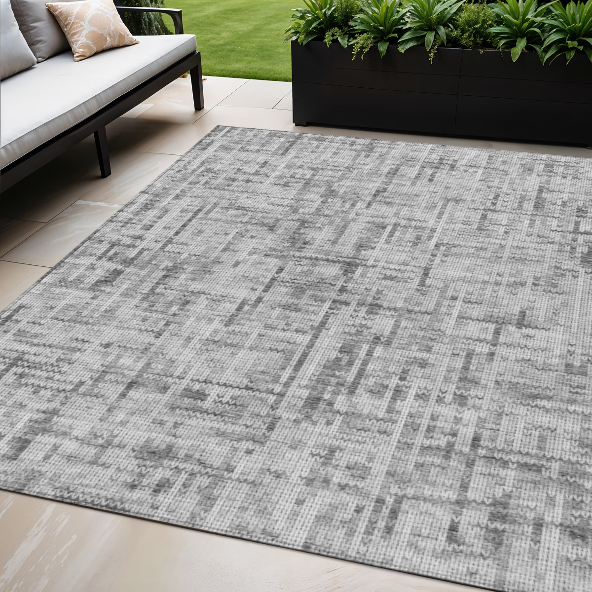 636558 5 x 8 ft. Gray & Ivory Striped Washable Transitional Indoor & Outdoor Rectangle Area Rug