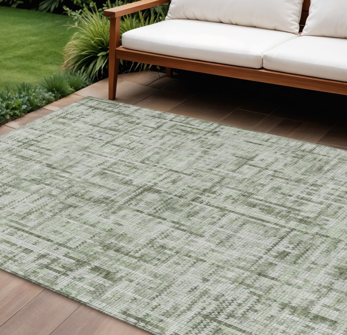 636566 8 x 10 ft. Green & Ivory Striped Washable Transitional Indoor & Outdoor Rectangle Area Rug