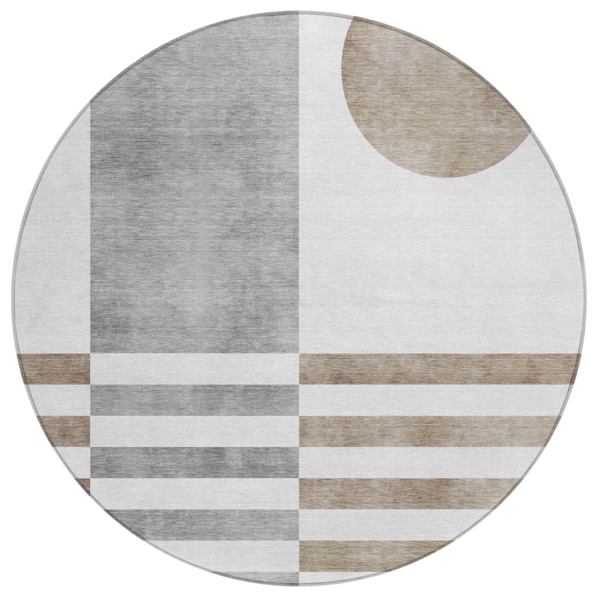 636595 8 ft. Ivory & Gray Geometric Washable Transitional Indoor & Outdoor Round Area Rug