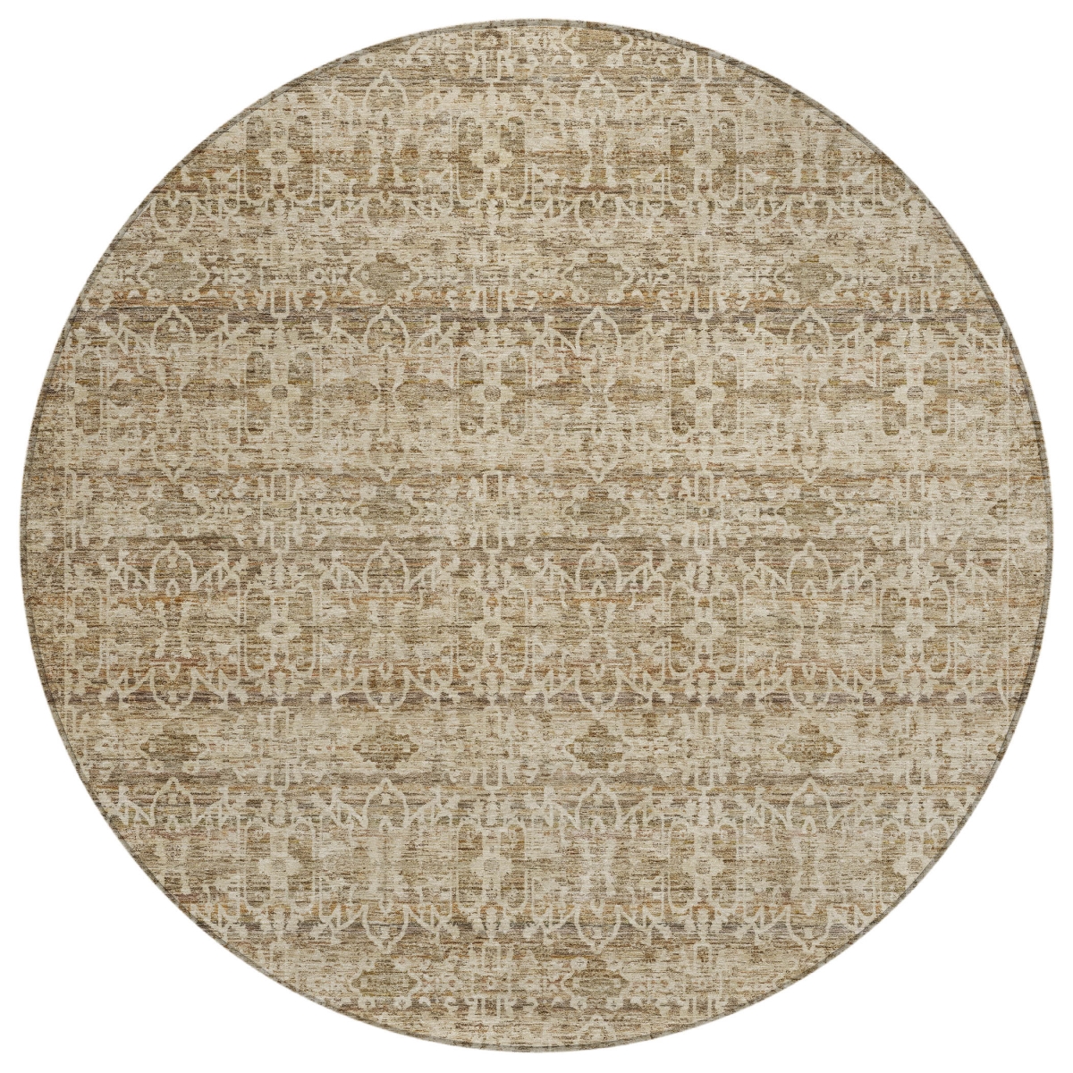 637268 8 ft. Brown & Beige Striped Washable Transitional Indoor & Outdoor Round Area Rug