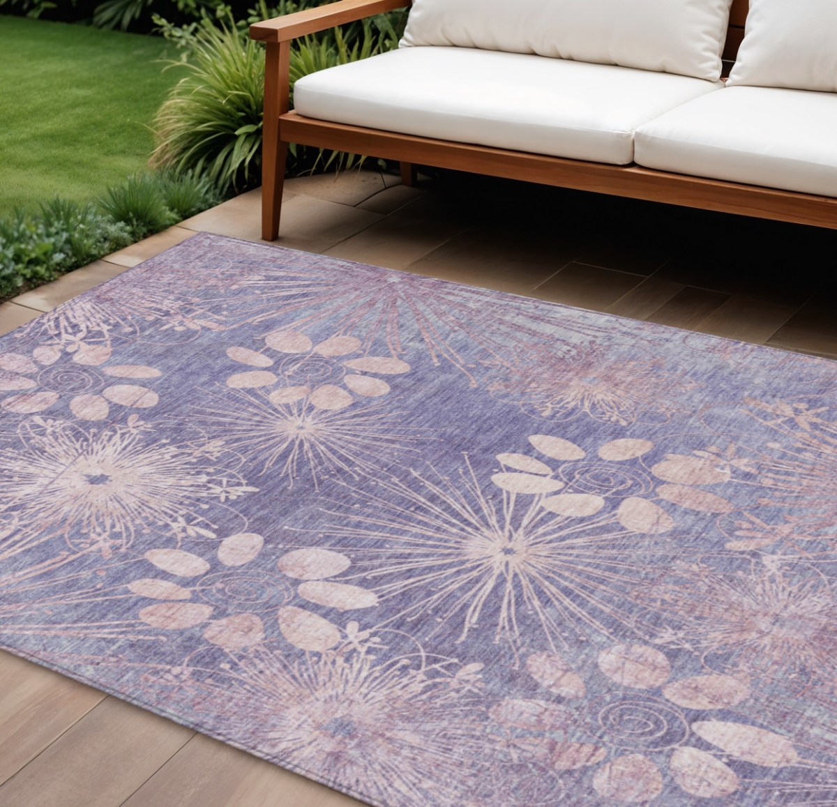 639344 8 x 10 ft. Purple & Ivory Floral Washable Transitional Indoor & Outdoor Rectangle Area Rug