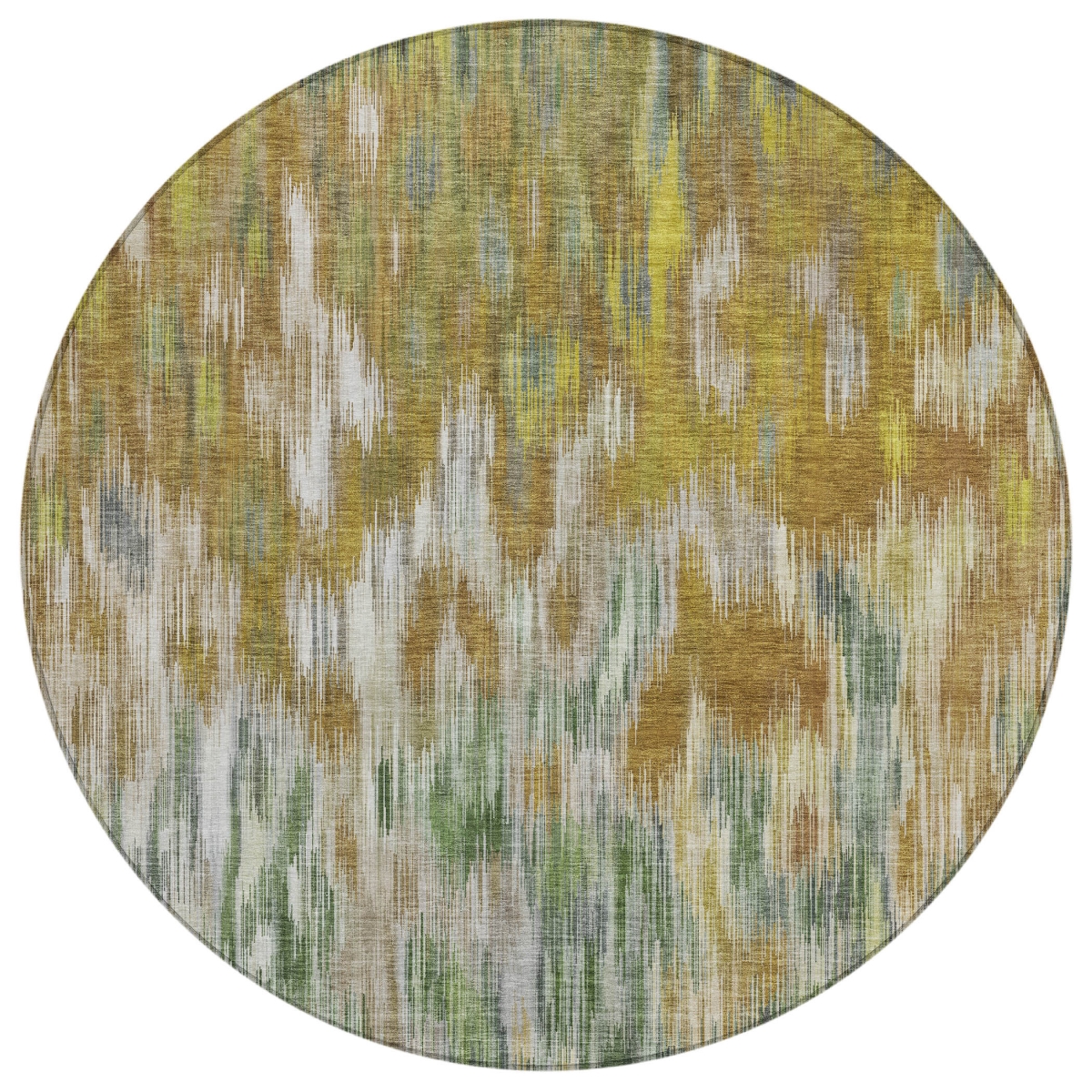 636505 8 ft. Brown Gold & Ivory Abstract Washable Transitional Indoor & Outdoor Round Area Rug