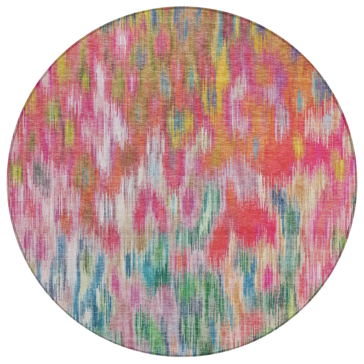 636523 8 ft. Pink Gold & Ivory Abstract Washable Transitional Indoor & Outdoor Round Area Rug
