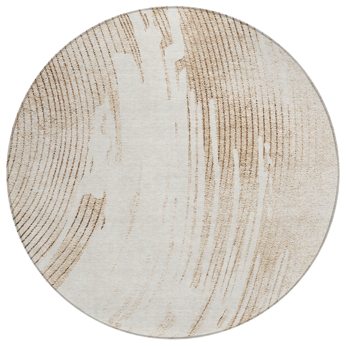 636667 8 ft. Brown & Ivory Abstract Washable Transitional Indoor & Outdoor Round Area Rug