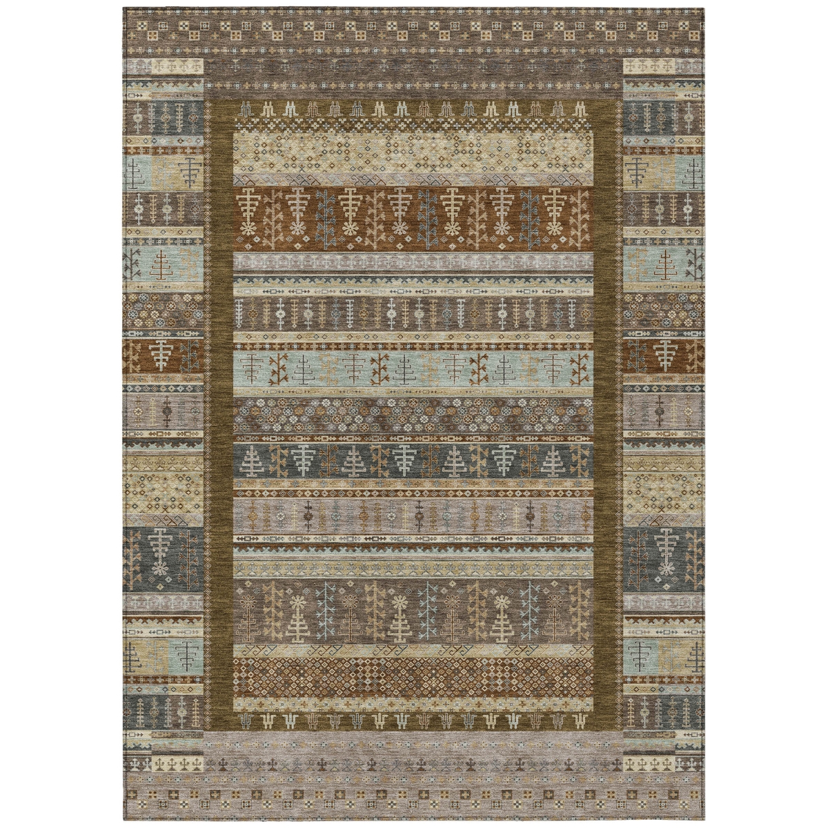 637444 9 x 12 ft. Brown, Beige & Gray Striped Washable Transitional Indoor & Outdoor Rectangle Area Rug