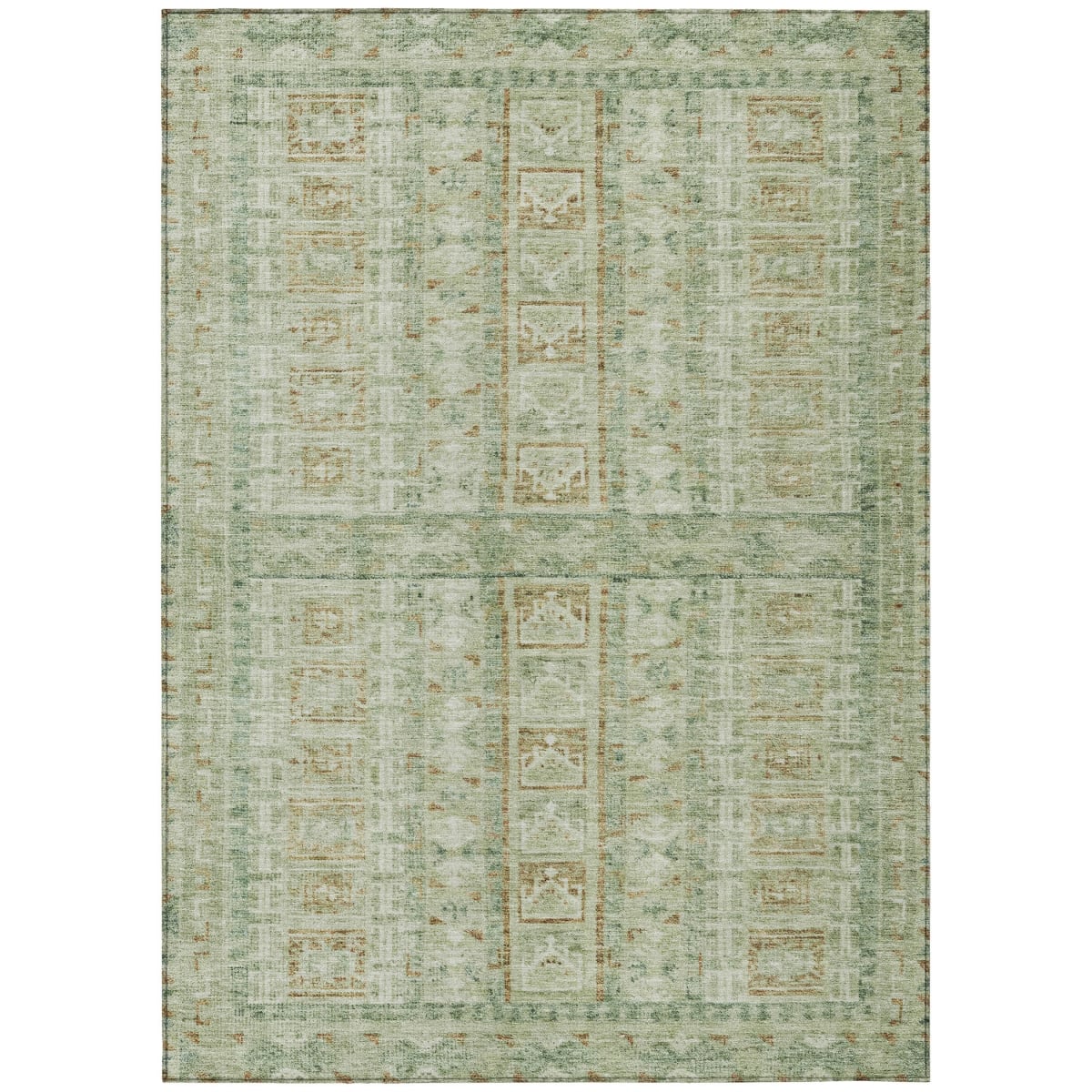 637856 3 x 5 ft. Green & Gold Striped Washable Transitional Indoor & Outdoor Rectangle Area Rug